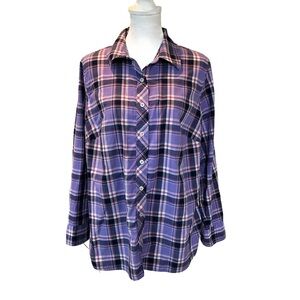 Talbots Purple Plaid Button-Front Cotton Shirt S X